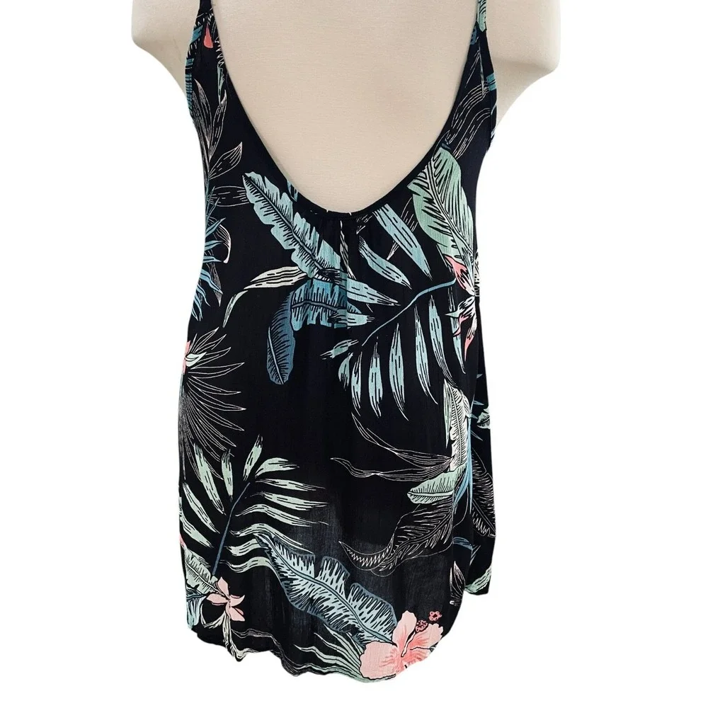 Lagaci XL Tropical Floral Lace-Up Sundress Beach Cover-Up‎ Black Pink Blue Pool